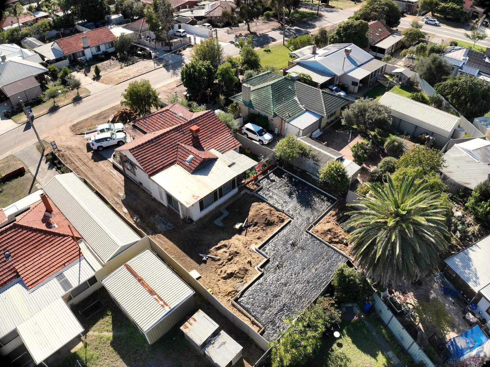 Aerial view of the Coolbellup battle-axe subdivision with new dwelling under construction